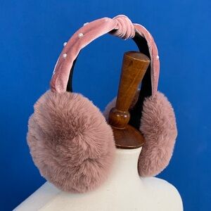 Elegant Pink Pearl-Studded Furry Earmuffs